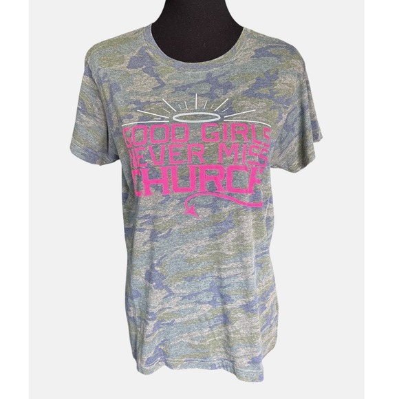 Eric Church Tops - Eric Church Good Girls Never Miss Church Camo Tshirt, Large, Angel Wings Concert